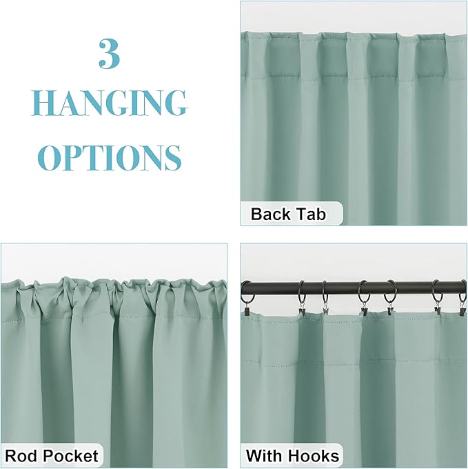 RYB HOME Small Window Curtains - Blackout Insualting Privacy Curtains for Kids Bedroom Kitchen Bathroom Basement Cafe Cabinet Tiers Drapes, 34 Width x 24 Length, 2 Panels, Aqua