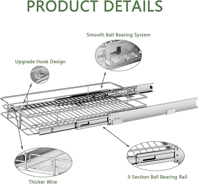 Pull Out Cabinet Organizer 10½" W x 21½" D, Heavy Duty Cabinet Pull Out Shelves, Slide Out Drawers Organization for Kitchen Cabinets Bathroom