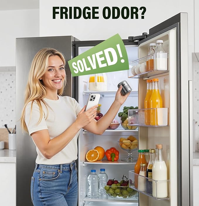 Fridge Deodorizer, 10-Year Odor Eliminator for Refrigerator, No Refills or Fragrance, More Effective Than Charcoal Air Purifiers-Space Grey