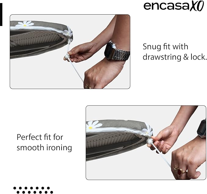 Encasa XO Ironing Board Cover and Pad 49"x18" - Thick 3mm Felt Padding, Drawstring Tightening & Lock, Easy Fit, Scorch & Stain Resistant, Fits Wide Ironing Board - Grey Tiles