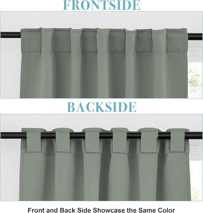 RYB HOME Sage Green Curtains for Living Room, Elegent Farmhouse Vertical Back Tab& Rod Pocket Blackout Window Decor for Bedroom Dining, Sliding Glass Door Home Office Drapes, W62 x L84, 2 Panels