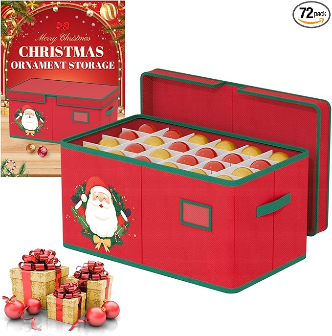 Christmas Ornaments Storage Boxes Christmas Ornament Organizer Storage Box with Adjustable Divider Fit 72 of 3 Inch Ornaments 600D Oxford Fabric Ornament Storage Box for Decoration Storage