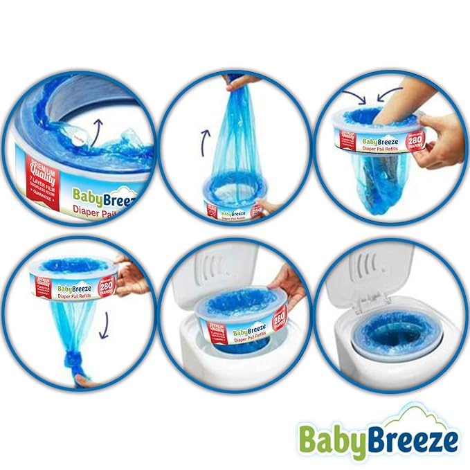 BabyBreeze Diaper Pail Refill Bags Compatible with Playtex Diaper Genie Pails Odor Absorbing Diaper Disposal Trash Bags - 840 Count (3-Pack)