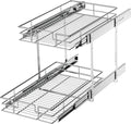 LOVMOR 2 Tier Individual Pull Out Cabinet Organizer 10½" W x 21½" D, Slide Out Kitchen Cabinet Storage Sliding Shelves