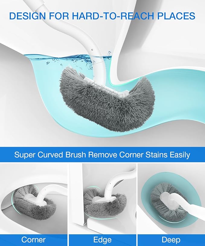 Toilet Bowl Brush and Holder, OSCIOSS Toilet Brush Set with Ergonomic Design, Compact Size, Durable Bristles, RV Toilet Brushes & Holders for Dead Corner Clean, White