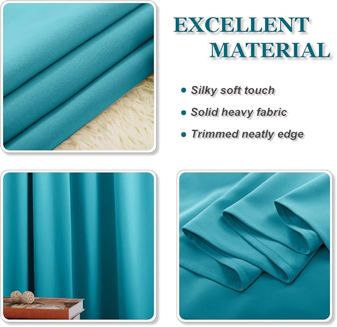 PONY DANCE Bathroom Window Valances - (42 by 36 inches, Blue Mist, 2 Panels) Room Darkening Tier Curtains Short Panels Drapes for Small Half Window Decoration in Kitchen
