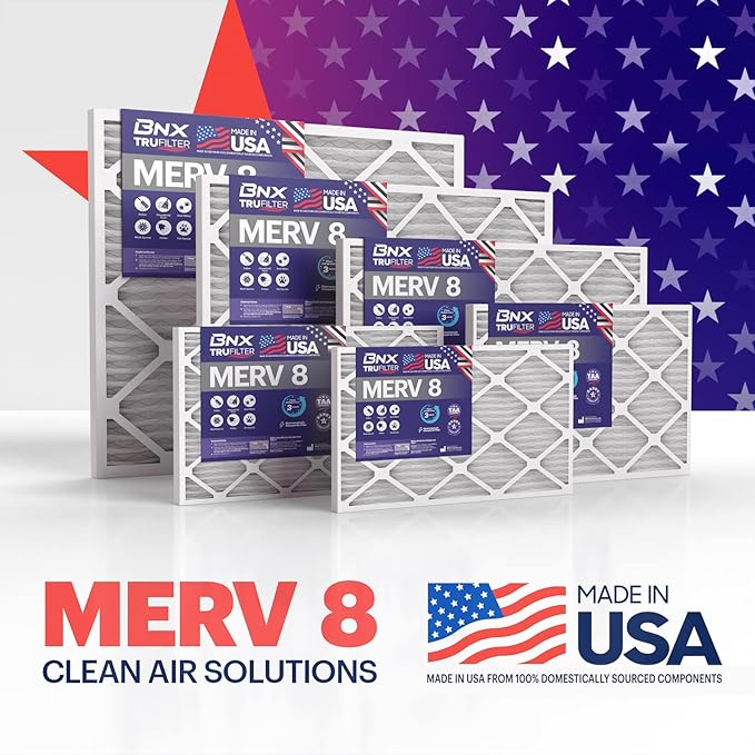 BNX TruFilter 14x25x1 Air Filter MERV 8 (6 Pack) - MADE IN USA – Dust & Pet Defense Electrostatic Pleated Air Conditioner HVAC AC Furnace Filters for Dust, Pet, Mold, Pollen MPR 600 – 700 & FPR 5