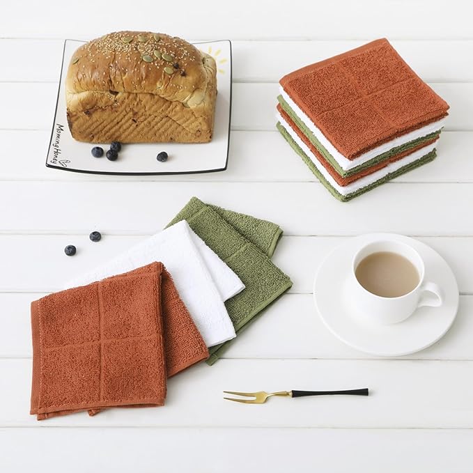 Glynniss Kitchen Dish Cloths Highly Absorbent Dish Rags 100% Cotton Wash Cloths for Washing Dishes (Rust, 24)