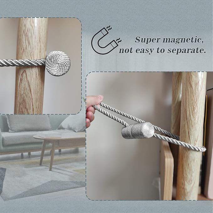 Hion Magnetic Curtain Tiebacks Grey 2pcs, Curtain Tiebacks Buckles Holdbacks Holders Hooks Clip for Home Bedroom Office Decorative Curtain