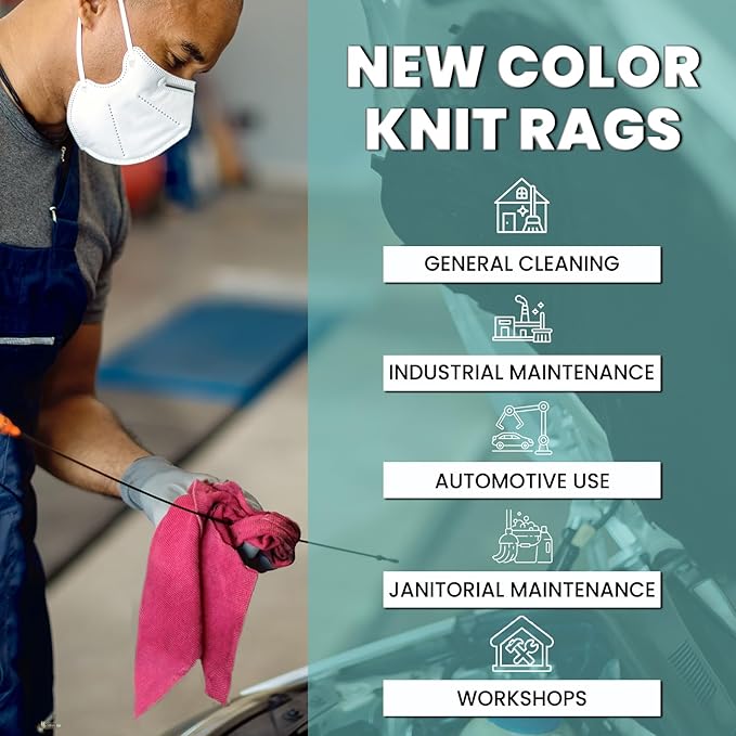Premium Color Knit Cleaning Rags (25 lbs. Bag) – Shop Rags Bulk for Workshops, Mechanics, Painters, and Home Use, Multipurpose Cotton T-Shirt Rags