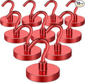 MIKEDE Magnetic Hooks Heavy Duty, 150LB Strong Magnet with Hook for Fridge, Super Neodymium Strength Industrial Hanging, Hanger Toolbox, Cruise, Grill(Red,10 Pack)