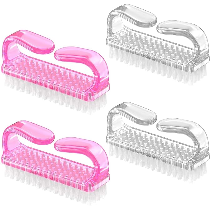 Handle Grip Nail Brush, Hand Fingernail Brush Cleaner Scrubbing Kit Pedicure for Toes and Nails Men Women (4 Pack)