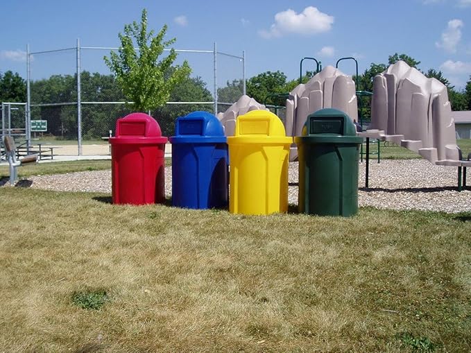 42 Gallon Circle 100% Recycled Plastic Heavy Duty Outdoor Commercial Trash Can with Push Open Dome Lid and Internal Liner Great for Schools and Businesses - Orange
