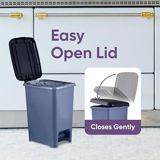 Superio Slim Trash Can with Foot Pedal – 2.5 Gallon Step-On Trash Bin with Lid, Small Plastic Garbage Can, Mini Trash Can for Bathroom, Kitchen, Office, Under Desk, Bedroom, Dorm – Grey/Black