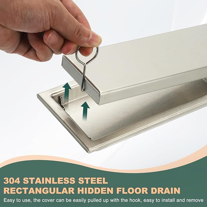 uxcell Rectangular Shower Drain, Brushed 304 Stainless Steel Odor-Proof Floor Drain Linear Shower Drain Hair Catcher for Bathroom Kitchen and Laundry Room(16 Inch, Bright Silver)