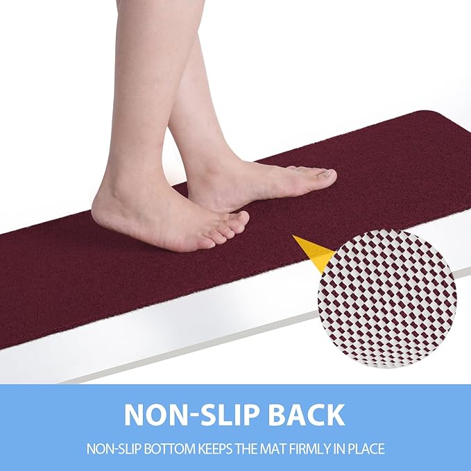 Non-Slip Bathtub Mat, 2 Pack Anti Slip Shower Mat, Fast Drying Bathtub Mats, Foot Scrubber Mat, Anti Slip Mat for Tub, Floor, Bathroom, Kitchen, Home, Hotel (Wine Red 24"×16"+24"×16")