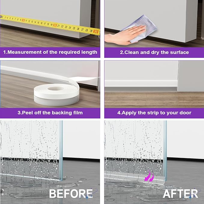 Weather Stripping Door Seal Strip for Gaps, Silicone Draft Stopper Adhesive Tape for Sliding Doors, Windows, Shower Glass, Soundproof Seal for Home Insulation, 32.8ft Roll Black