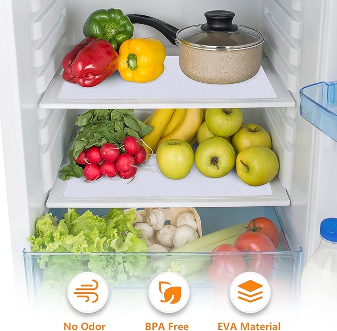 Shelf Liners for Kitchen Cabinets Refrigerator Liners Waterproof & Oil-Proof Kitchen Cupboard Liner Non-Slip Drawer Mats EVA Non Adhesive Fridge Liner for Shelves-White 11.8 x 59 Inches