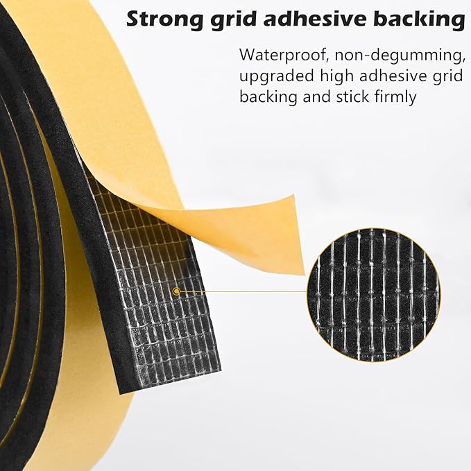 ToLanbbt Black Door Window Weather Stripping Self Adhesive Foam Tape High Density Foam Sealing Strip Window Insulation Weatherproof Gasket Tape 1" Wide X 3/4" Thick, 6.5 Ft X 2 Rolls, Total 13 Feet