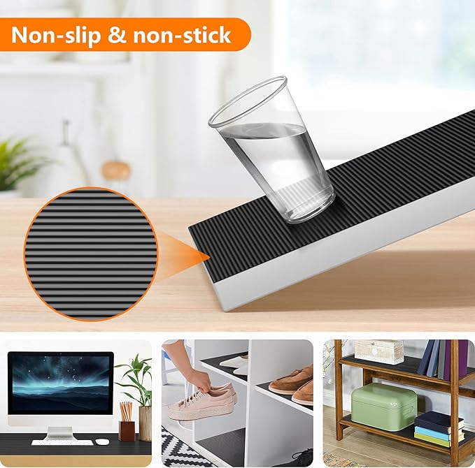 Shelf Liners for Kitchen Cabinets Non Adhesive Drawer Liner EVA Material Cupboard Mat Refrigerator Mats Washable Fridge Liner for Cabinet, Storage and Desks 17.3 x 236.2 Inches Black
