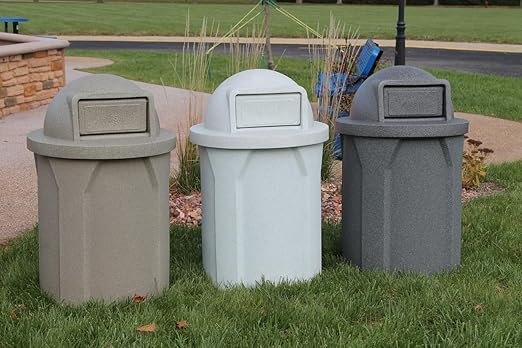 42 Gallon Circle 100% Recycled Plastic Heavy Duty Outdoor Commercial Trash Can with Push Open Dome Lid and Internal Liner - Great for Schools and Businesses - Brown Granite