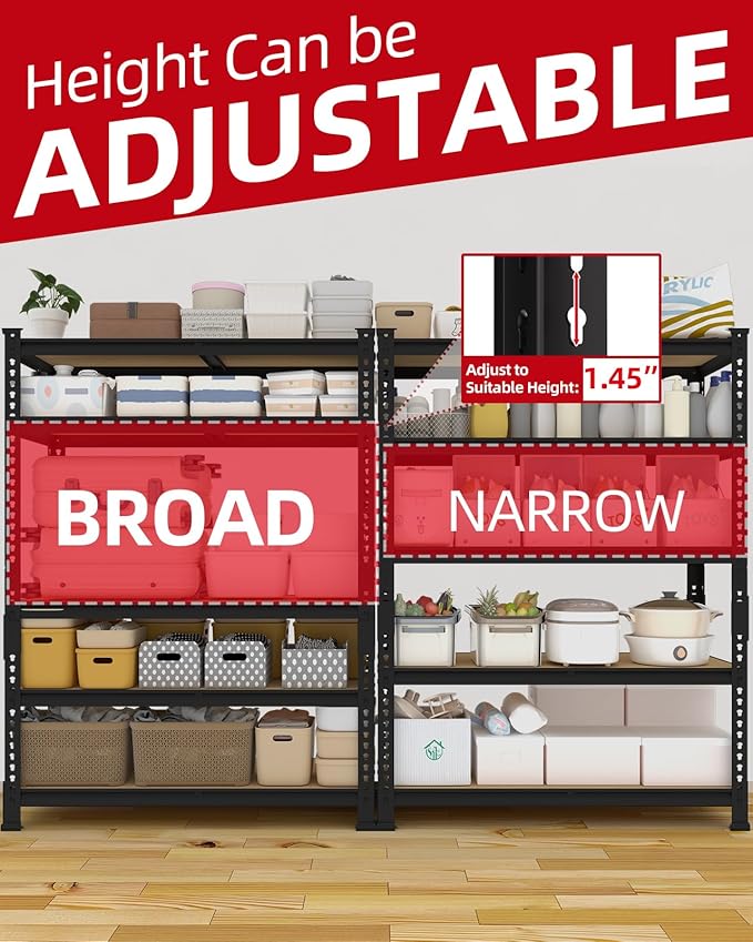 PrimeZone 36" x 16" x 72" Heavy Duty Storage Shelves - 5 Tier Adjustable Garage Storage Shelving, Metal Storage Utility Rack Shelf Unit for Warehouse Pantry Closet Kitchen, Black, 4 Pack