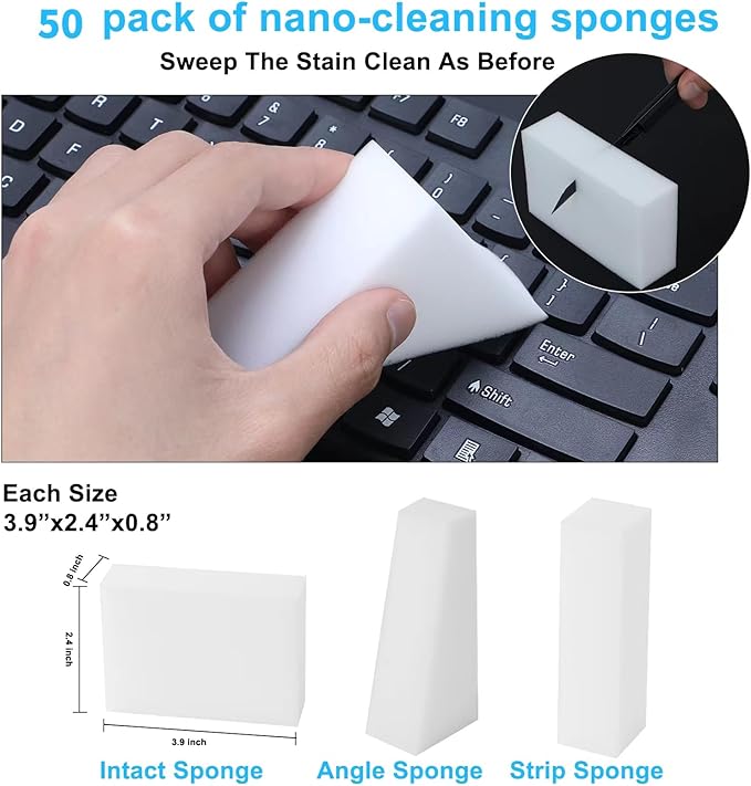 2X Density Magic Sponge Eraser,50 Pack Multi-Functional Household Cleaning Sponge for Furniture,Extra Thick and Long Lasting Melamine Cleaning Sponges for Bathroom,Floor, Wall Cleaner (50)