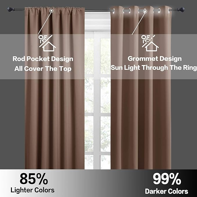 RYB HOME Blackout Small Window Curtains for Kitchen, 2 Panels Solid Kitchen Curtains Privacy Half Window Treatment for Closet Bathroom Bunk Bed Basement, W29 x L30 inches, Mocha