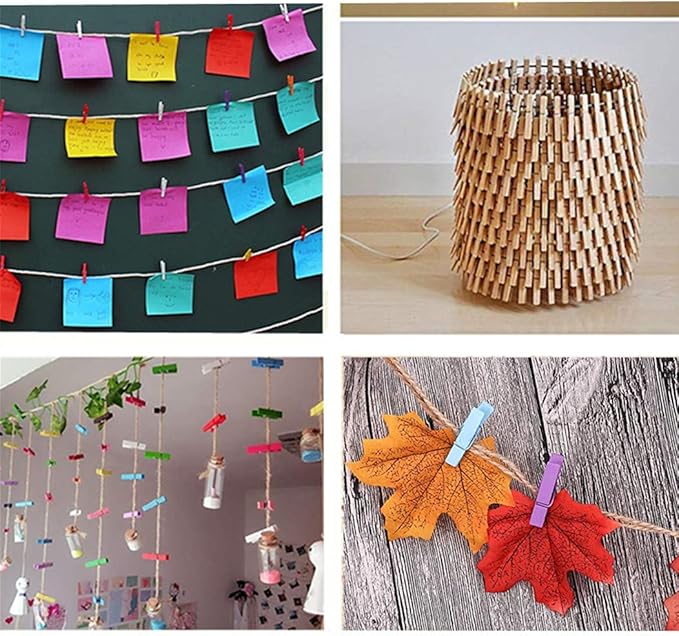 DurReus Small Wooden Clips Pictures Hanger with Twine Mini Colors Clothespins Attach Cards Wedding Party Decor Set of 50 Rose Red