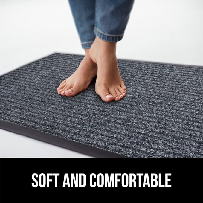 GORILLA GRIP Traffic Guard Door Mat, 59x24, Heavy Duty Welcome Mats, Commercial Office Space Doormat, Waterproof, Fade Resistant, Strong Rubber Backing, Low Profile, Shoe and Boot Scraper, Gray