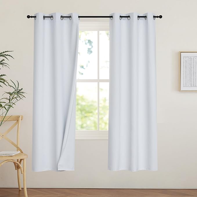 PONY DANCE White 100% Black Out Curtains 63 inch Length, Thermal Insulated Window Treatment Blacout Drapes for Bedroom, Room Darkening Noise Reducing Curtains for Living Room(2 Panels, 42 inches Wide)
