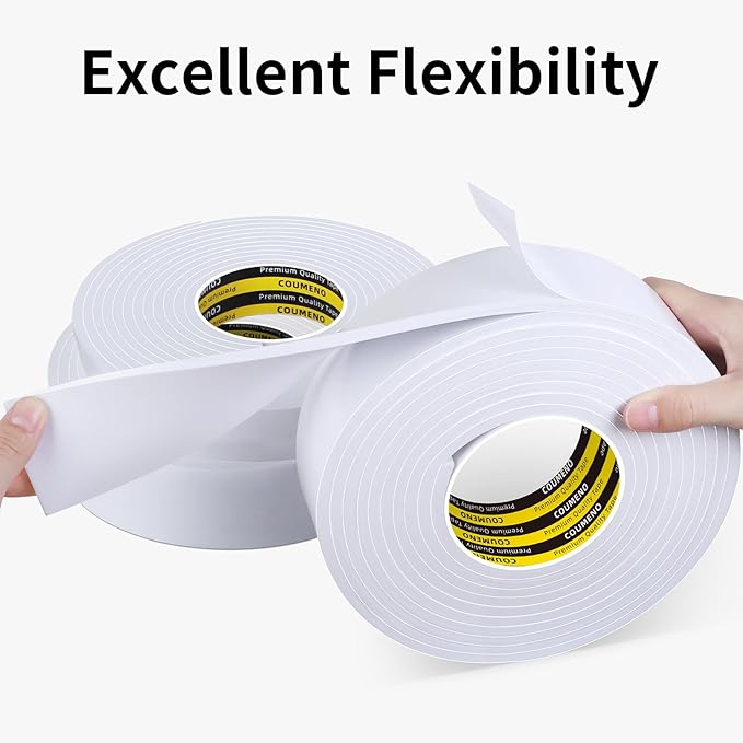 EVA Single-Sided Adhesive White Foam Tape, Single-Sided Sealing Strip Foam Pad Sponge Tape Window Weatherproof, Self-Adhesive Insulation Sealing Tape (White) 2inX9.84FT