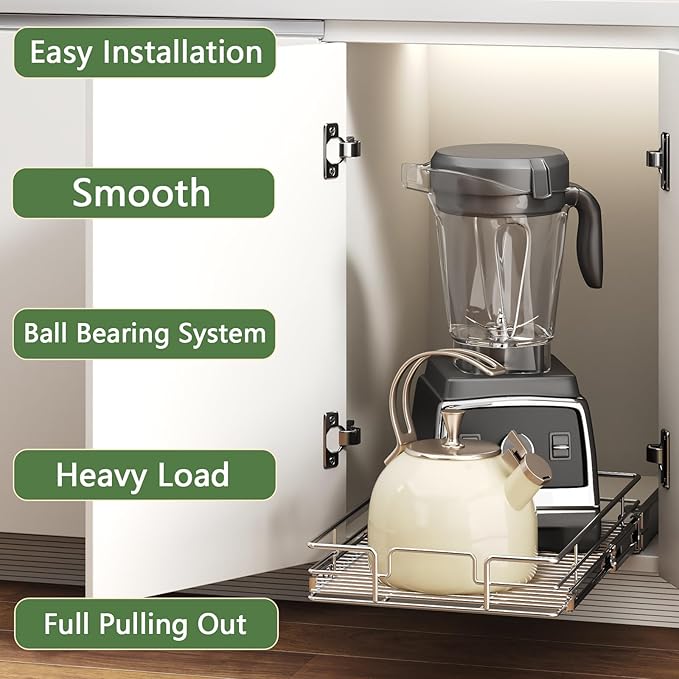 Pull Out Cabinet Organizer 12½" W x 21½" D, Heavy Duty Cabinet Pull Out Shelves, Slide Out Drawers Organization for Kitchen Cabinets Bathroom