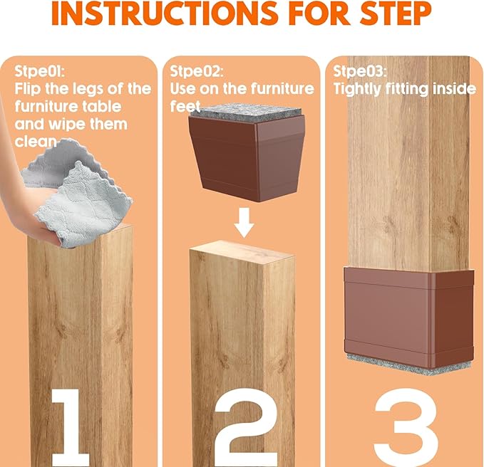 Rectangle Chair Leg Protectors for Hardwood Floors,16 PCS Silicone Covers to Protect Wood Tile Floors Felt Pads Furniture Leg Caps Reduce Noise. Easy to Move.(Brown,1 x 2.5 Inch,Rectangle)