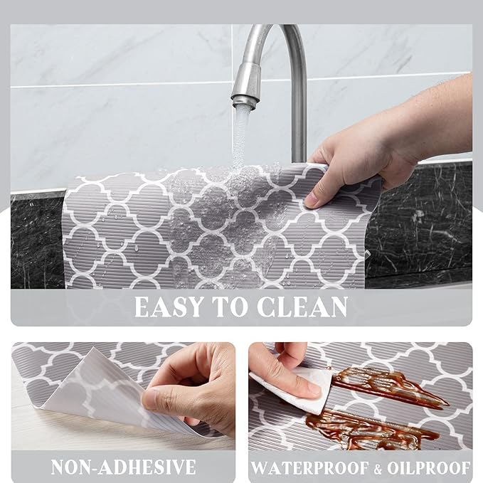 Glotoch Shelf Liner for Kitchen Cabinets Non Adhesive, 12" x20FT(240 Inch) Non Slip Drawer Liners, Waterproof Shelf Paper Closet Liners for Refrigerator Gray