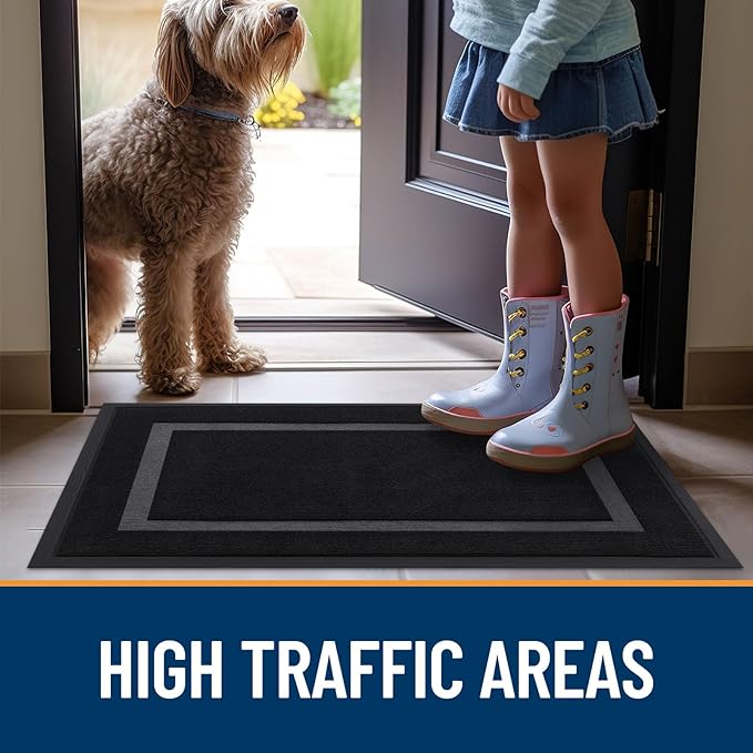 OLANLY Front Door Mat Indoor Outdoor Entrance, Waterproof All-Season, All-Weather Doormat, Sturdy Natural Rubber, Fade Resistant, Low Profile, Easy Clean Patio Porch Entryway Mat, 47x24, Black