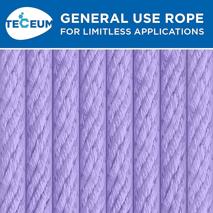 TECEUM Cotton Rope 3/16” (5 mm) – 100 FT – Strong All-Purpose Braided Rope – Natural Cotton – for Crafting, Сamping, Clothes Line, DIY, Indoor & Outdoor Use – Lavander