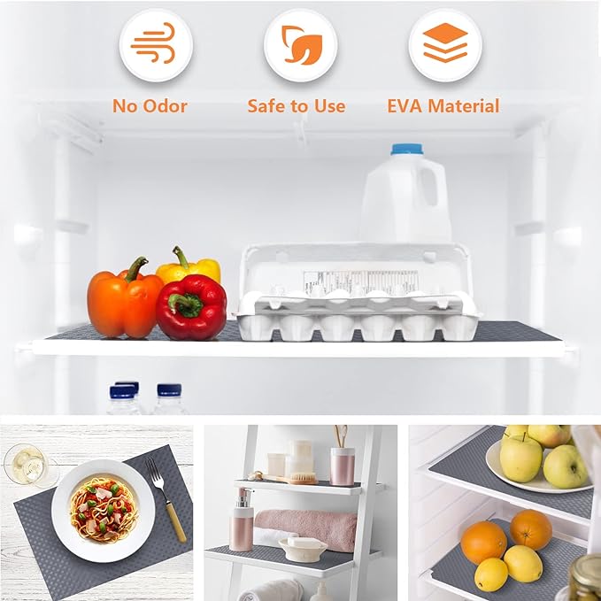 Shelf Liners for Kitchen Cabinets Refrigerator Liners Waterproof Kitchen Cupboard Liner Durable Plastic Drawer Mats EVA Material Non Adhesive Fridge Liner for Shelves (23.6 x 157.4 inches, Gray)