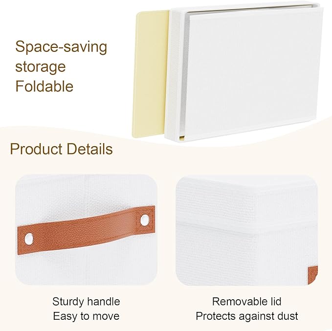 Fabric Storage Bins, Clothes Boxes for Shelves with Lids, 3 Pack Baskets for Organizing with Handles, Decorative Linen Closet Organizers, White, 16.5 x 11.8 x 10.2 Inch
