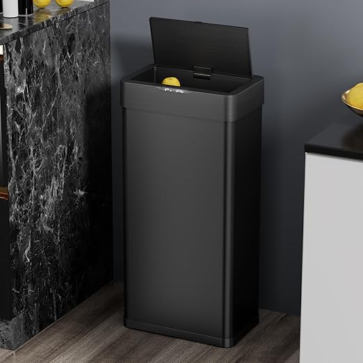 TLSUNNY 13.2 Gallon Motion Sensor Trash Can,Touchless Automatic Garbage Can,Brushed Stainless Steel Smart Bin,with Bag Holder,Soft Close Lid,for Kitchen,Office,RV,Bedroom,Living Room (Black, 50L)
