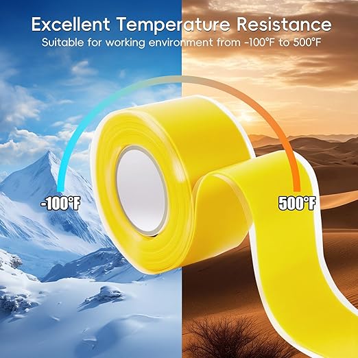 Self Fusing Silicone Tape 4 Rolls 1 in x 10' Yellow Waterproof Rescue Tape Rubber Leak Silicone Self-amalgamating Tape for Plumbing, Sealing Pipes, Hose Repair, Outdoor Coax and Tool Fixation