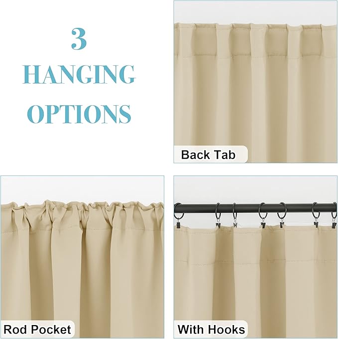 RYB HOME Room Darkening Curtains - Back Tab Haning Top, Sunlights Block Privacy Curtains Kitchen Drapes for Dining Sitting Room Home Office Kids Playroom, 42 x 54, Biscotti Beige, 2 Panels