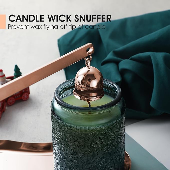 PATOISE 4 in 1 Candle Accessory Set, Candle Wick Trimmer Cutter Mini, Candle Snuffer, Candle Wick Dipper, Tray Holder in Gift Package for Candle Aromatherapy Lovers(4PCS Rose Gold)