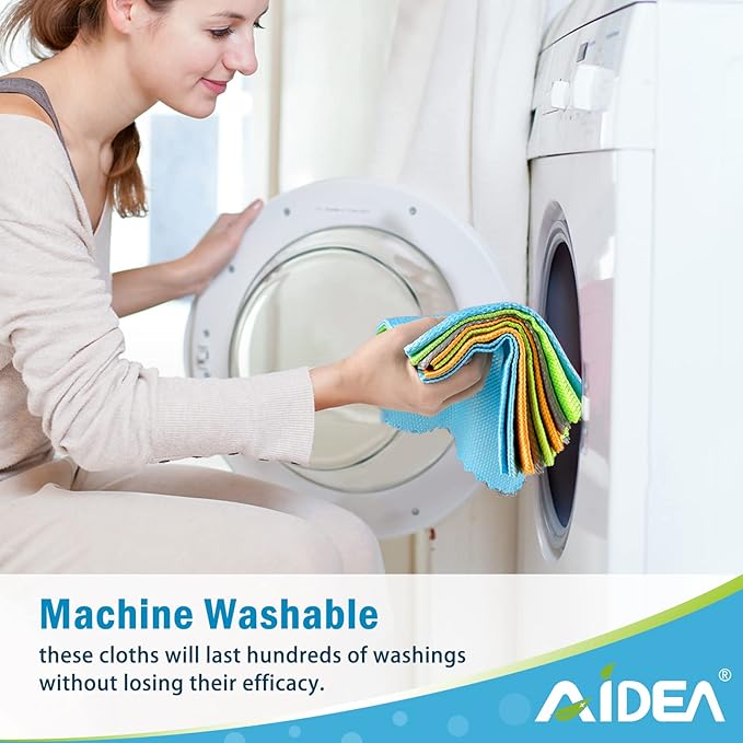 AIDEA Microfiber Glass Cleaning Cloths, 8PK, 16"x16" Premium Microfiber Glass and Window Cleaner, Lint Free Quickly Clean Windows, Glasses, Windshields, Mirrors, Stainless Steel