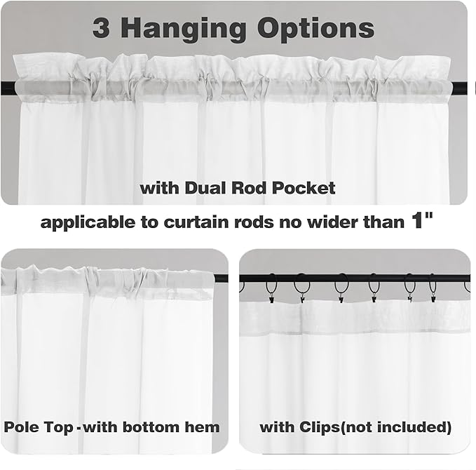 Chyhomenyc Sheer White Tier Curtains 24 Inch Length Set, Small Window Curtains Treatment for Bathroom/Living Room/Cafe/Basement, Short Voile Curtain Tiers 42in x 24in, Rod Pocket, 2 PCS