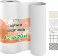 OcePor Non-Adhesive Drawer and Shelf Liner 12IN x 20FT, Non Slip Cabinet and Cupboard Liner, Kitchen Cabinet Liners for Shelves,Waterproof Drawer Shelf Liners for Cabinets/Bathroom Cupboard, White