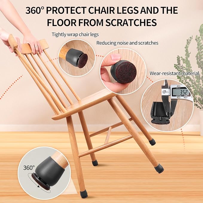 Ezprotekt 24 Pcs Round Silicone Chair Leg Floor Protectors for Wood Floors, Felt Furniture Pads Caps, Bar Stool Leg Floor Protectors Covers for Dining Table Chair (L Fit 1.1"-1.3", Black)