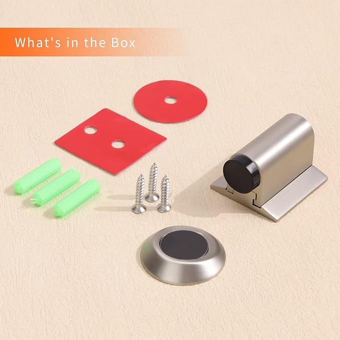 Bak Bo Magnetic Door Stoppers 2 Pack Bottom of Door Holder Keep Door Open No Drilling Magnet Floor Door Stop with Screws and Adhesive Brushed Nickel DS268BN-2