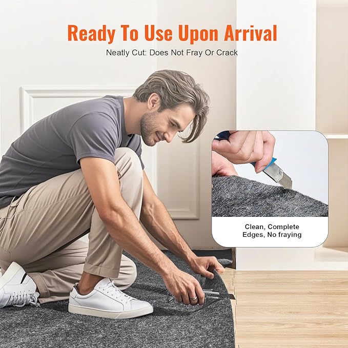 VEVOR Rug Pad Without Slip Resistance, Protective Cushioning Carpet Pad, 9' x 12', 1/4"Thick, 100% Pure Polyester Felt, 10-11㎡ Premium Comfort Underfoot Carpet Padding Rug Cushion for All Floors, Gray