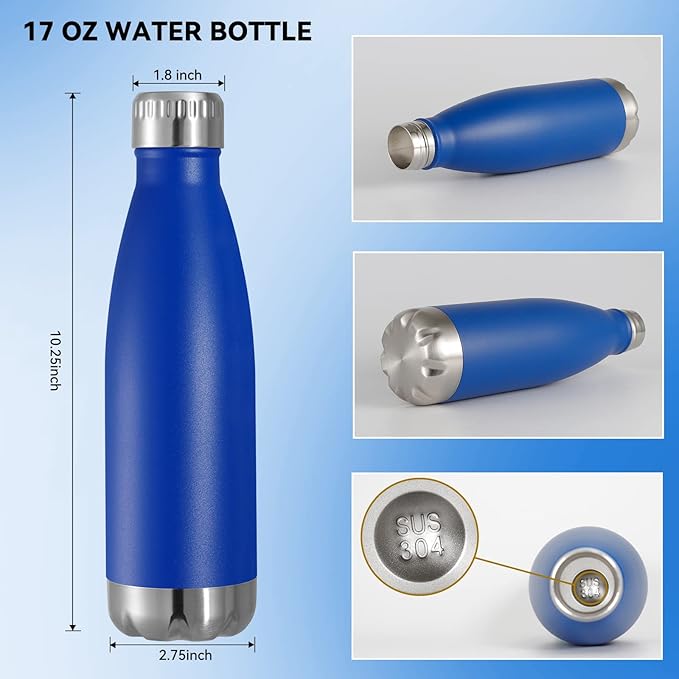 VEGOND 17oz Stainless Steel Water Bottles Bulk, Reusable Metal Sports Water Bottle Keeps Drink Hot and Cold, BPA Free Double Wall Vacuum Cola Shape Insulated Water Bottles for Camping Gym, 4 Pack